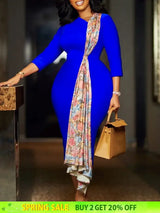 Women’s Dress Autumn Long Sleeve Printed Splicing OL Office Commuter Work Dresses