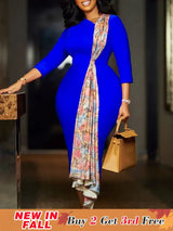 Women’s Dress Autumn Long Sleeve Printed Splicing OL Office Commuter Work Dresses