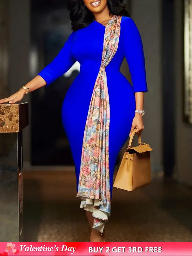 Women’s Dress Autumn Long Sleeve Printed Splicing OL Office Commuter Work Dresses