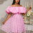 Women’s Pink Off Shoulder Dress Ruffled Puff Sleeves Floral Lace Pink / S