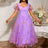 Women’s Purple Floral Embroidered Organza Dress Sweetheart Neck Puff Short Sleeves Purple / S