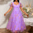 Women’s Purple Floral Embroidered Organza Dress Sweetheart Neck Puff Short Sleeves Purple / S
