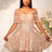 Women’s Strapless Off Shoulder Mesh Capelet Sequin Dress A Line Party Mini Dress LightPink / S