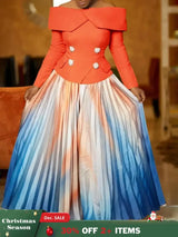 Women’s Two Piece Set Elegant Off Shoulder Suit Tops Printed Loose Long Pleated Skirt