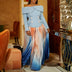 Women’s Two Piece Set Elegant Off Shoulder Suit Tops Printed Loose Long Pleated Skirt SKY BLUE / S