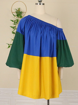 AOMEI Women Diagonal Collar Plus Size Loose Dress Mini