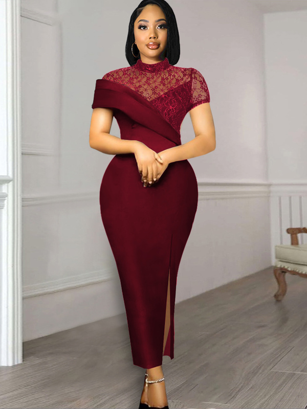 AOMEIDRESS Party Dress Lace Patchwork Bodycon Church Event