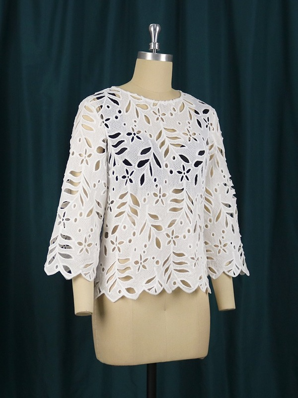White Lace Long Sleeve See Through Woman Casual Shirt Tops
