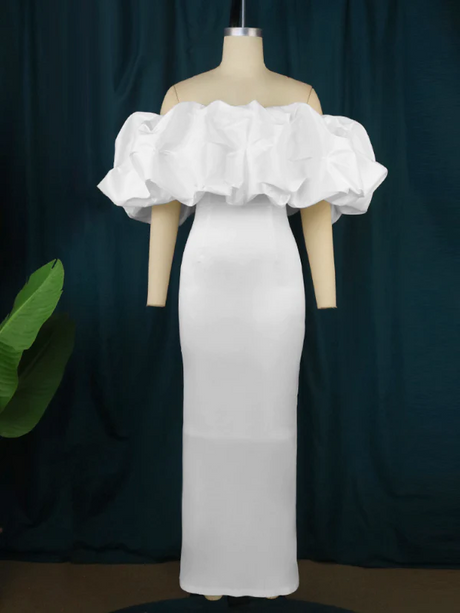 AOMEI  White Off Shoulder Ruffles Long Wedding Dress