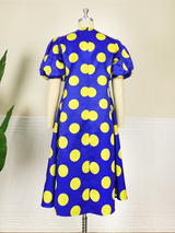 Bowtie Short Lantern Sleeve Polka Dot Printed Loose Dress Midi
